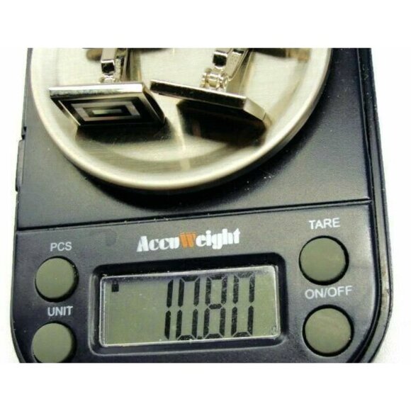 Cufflinks Black Onyx Pearl Double Rectangle Sterling Silver 925 Patina Vtg - Picture 5 of 12